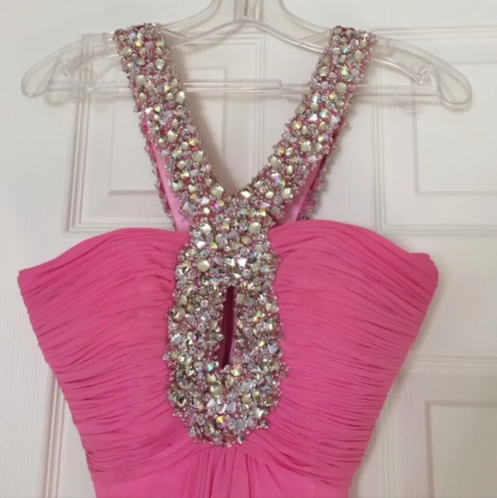 Hot Pink Jeweled Rhinestone Diamond Babydoll Prom Dress - Alisha By Sherri Hill